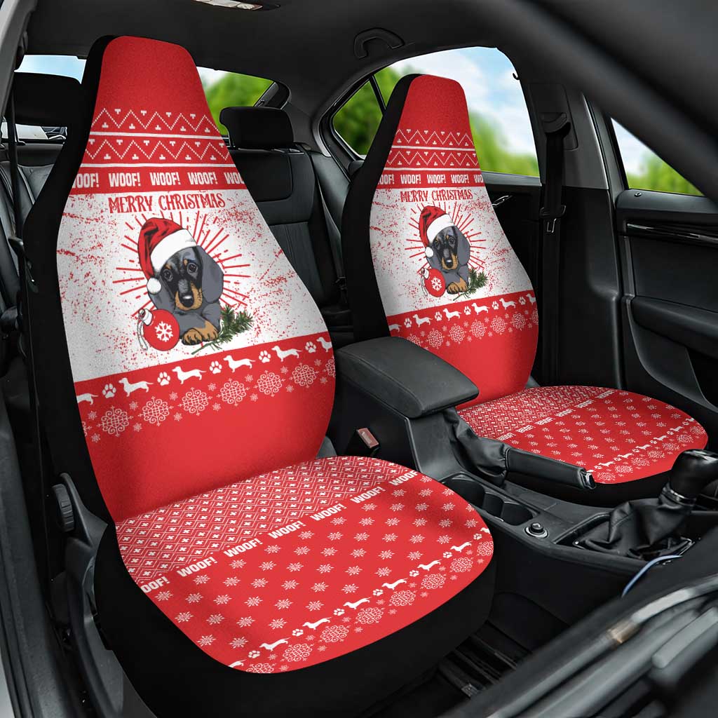 Christmas Dachshund Dog Car Seat Cover Santa Hat Woof Snowflake Paw Design - Wonder Print Shop