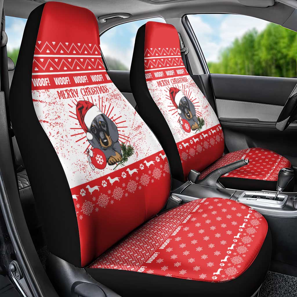 Christmas Dachshund Dog Car Seat Cover Santa Hat Woof Snowflake Paw Design - Wonder Print Shop