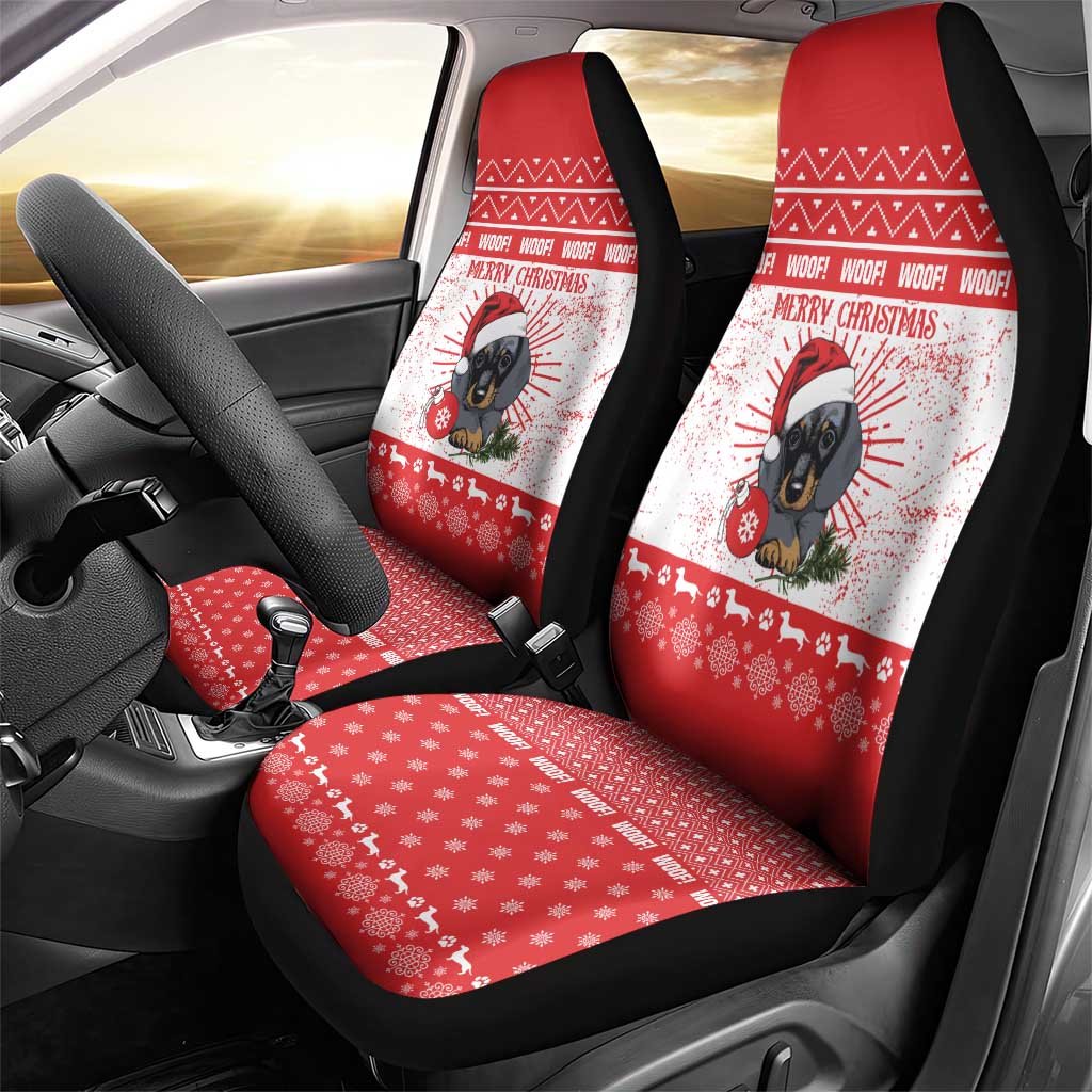 Christmas Dachshund Dog Car Seat Cover Santa Hat Woof Snowflake Paw Design - Wonder Print Shop