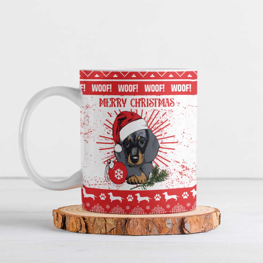 Christmas Dachshund Dog Ceramic Mug Santa Hat Woof Snowflake Paw Design - Wonder Print Shop