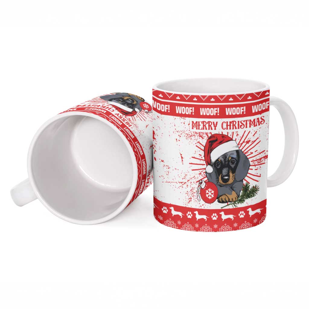 Christmas Dachshund Dog Ceramic Mug Santa Hat Woof Snowflake Paw Design - Wonder Print Shop