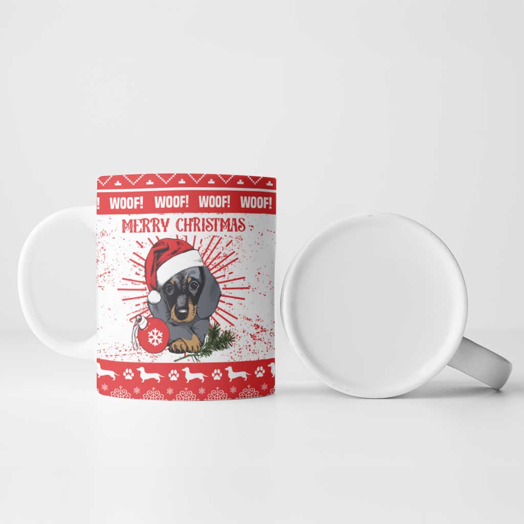 Christmas Dachshund Dog Ceramic Mug Santa Hat Woof Snowflake Paw Design - Wonder Print Shop