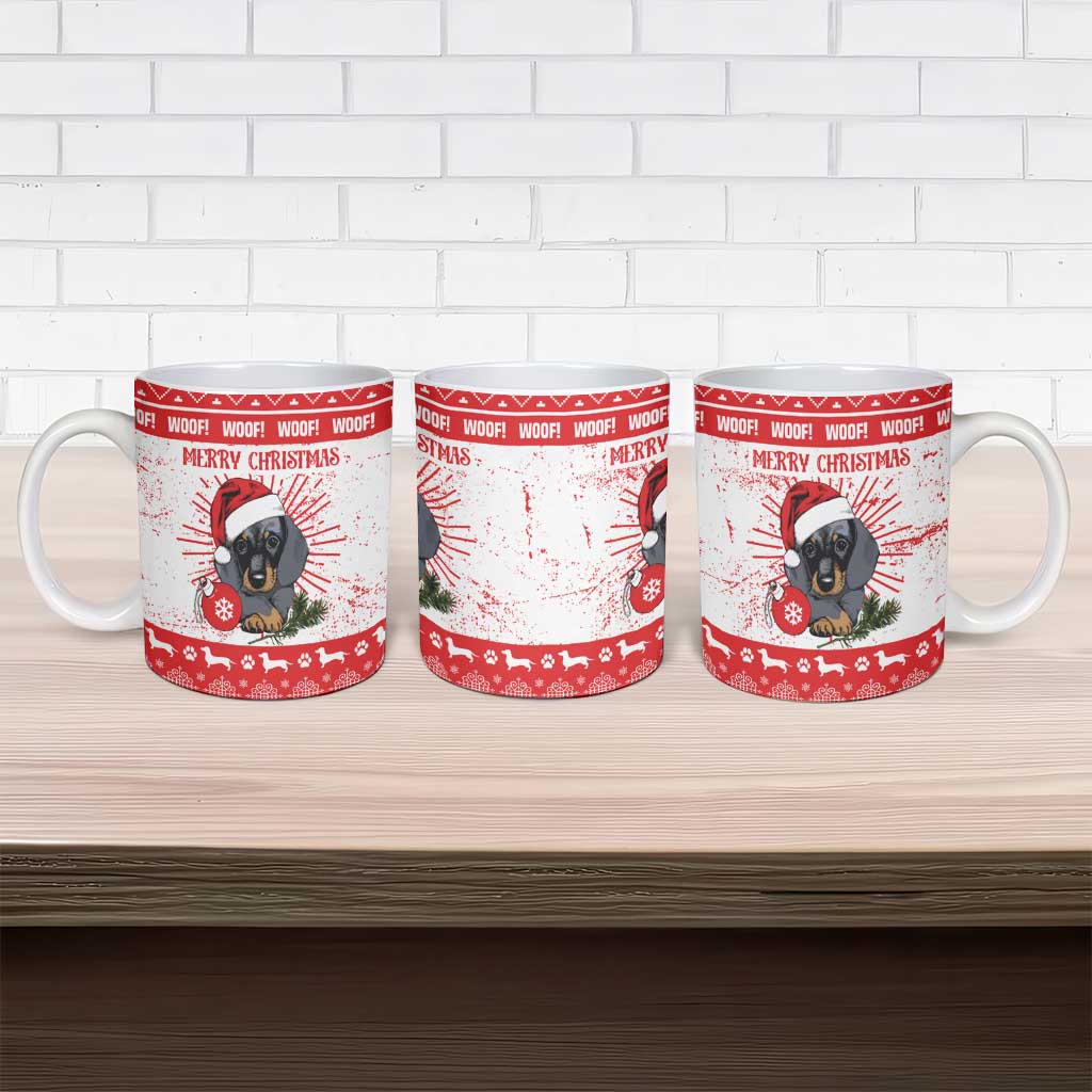 Christmas Dachshund Dog Ceramic Mug Santa Hat Woof Snowflake Paw Design - Wonder Print Shop