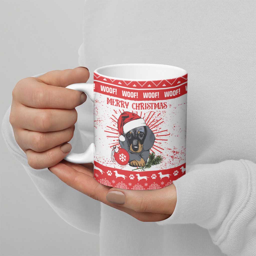 Christmas Dachshund Dog Ceramic Mug Santa Hat Woof Snowflake Paw Design - Wonder Print Shop