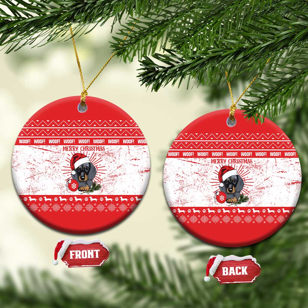 Christmas Dachshund Dog Ceramic Ornament Santa Hat Woof Snowflake Paw Design - Wonder Print Shop
