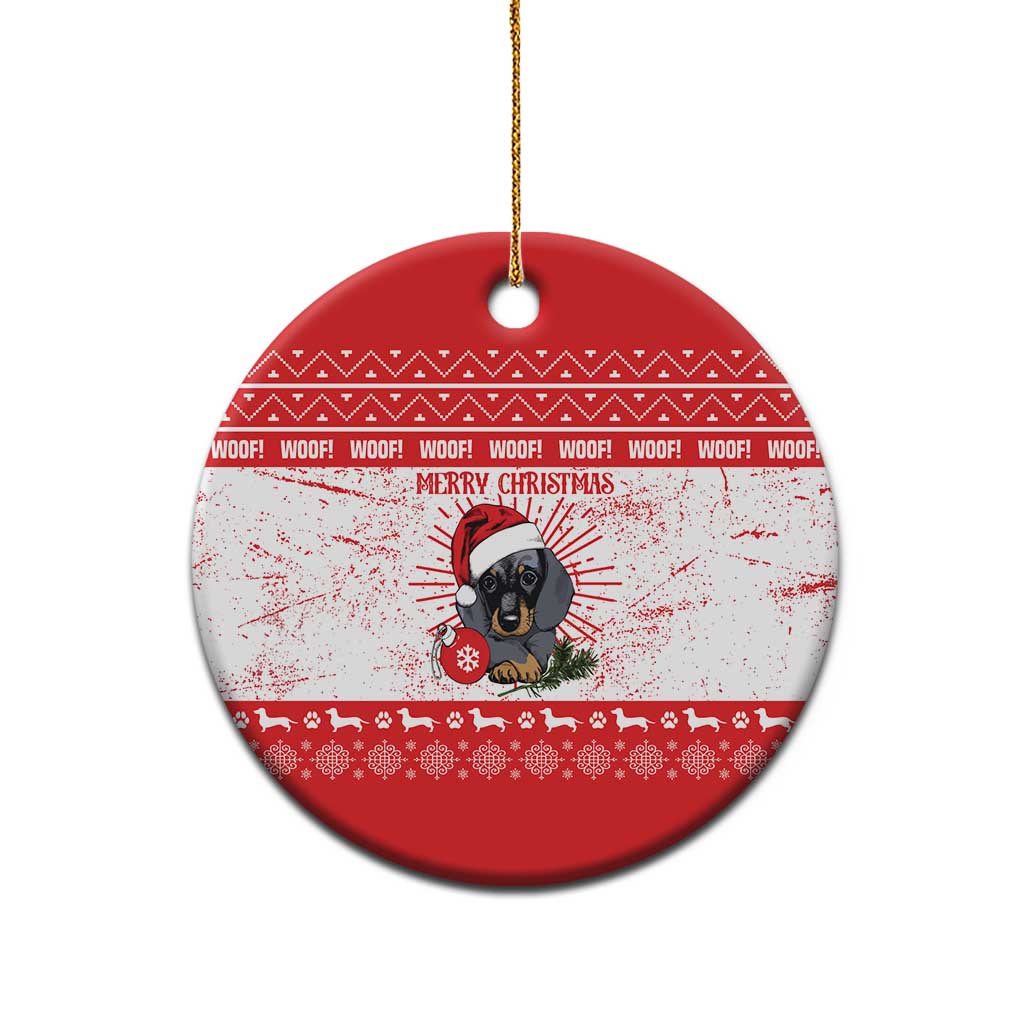 Christmas Dachshund Dog Ceramic Ornament Santa Hat Woof Snowflake Paw Design - Wonder Print Shop