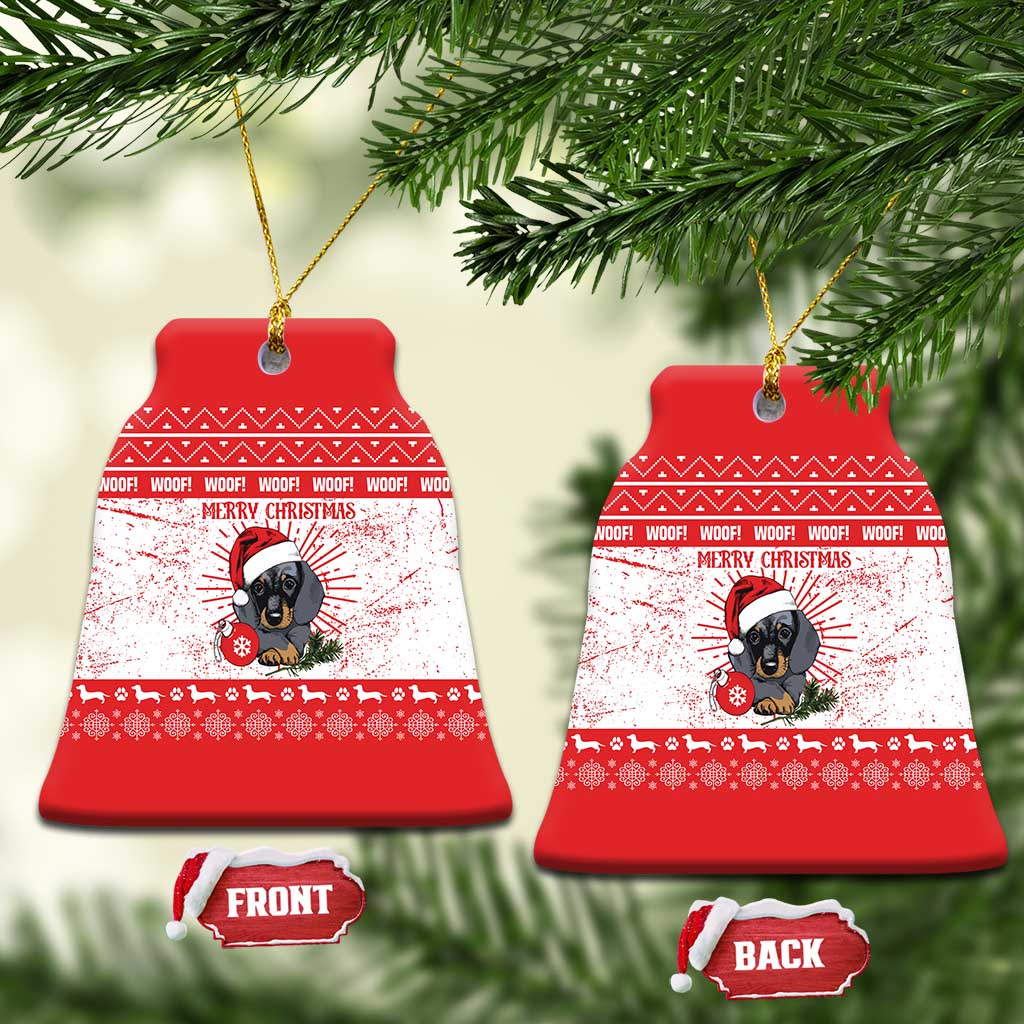 Christmas Dachshund Dog Ceramic Ornament Santa Hat Woof Snowflake Paw Design - Wonder Print Shop