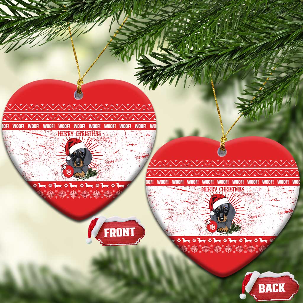 Christmas Dachshund Dog Ceramic Ornament Santa Hat Woof Snowflake Paw Design - Wonder Print Shop