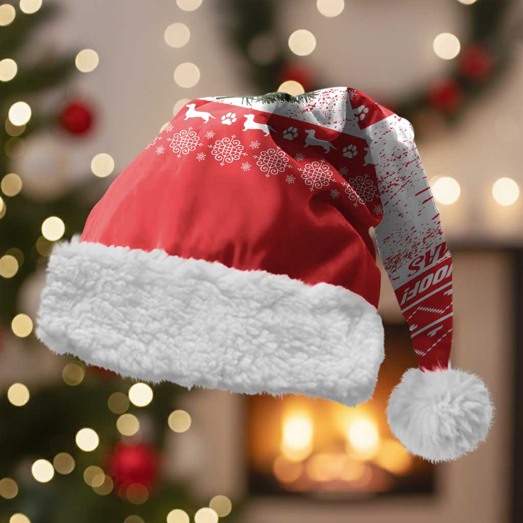 Christmas Dachshund Dog Christmas Santa Hat Santa Hat Woof Snowflake Paw Design - Wonder Print Shop