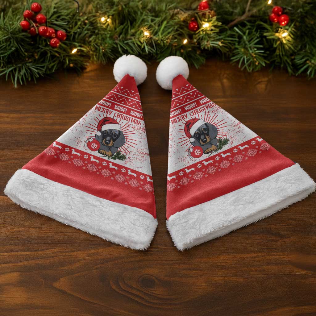 Christmas Dachshund Dog Christmas Santa Hat Santa Hat Woof Snowflake Paw Design - Wonder Print Shop