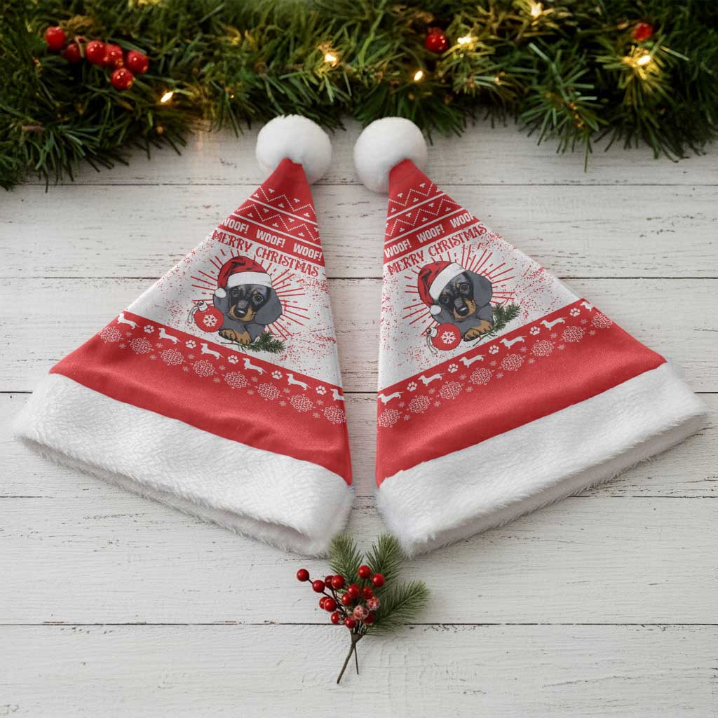 Christmas Dachshund Dog Christmas Santa Hat Santa Hat Woof Snowflake Paw Design - Wonder Print Shop