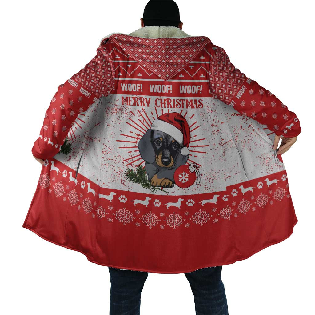 Christmas Dachshund Dog Cloak Santa Hat Woof Snowflake Paw Design - Wonder Print Shop