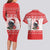 Christmas Dachshund Dog Couples Matching Long Sleeve Bodycon Dress and Hawaiian Shirt Santa Hat Woof Snowflake Paw Design - Wonder Print Shop