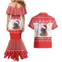 Christmas Dachshund Dog Couples Matching Mermaid Dress and Hawaiian Shirt Santa Hat Woof Snowflake Paw Design - Wonder Print Shop