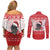 Christmas Dachshund Dog Couples Matching Off Shoulder Short Dress and Long Sleeve Button Shirt Santa Hat Woof Snowflake Paw Design - Wonder Print Shop
