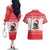 Christmas Dachshund Dog Couples Matching Off The Shoulder Long Sleeve Dress and Hawaiian Shirt Santa Hat Woof Snowflake Paw Design - Wonder Print Shop