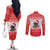 Christmas Dachshund Dog Couples Matching Off The Shoulder Long Sleeve Dress and Long Sleeve Button Shirt Santa Hat Woof Snowflake Paw Design - Wonder Print Shop