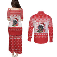 Christmas Dachshund Dog Couples Matching Puletasi and Long Sleeve Button Shirt Santa Hat Woof Snowflake Paw Design - Wonder Print Shop