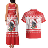 Christmas Dachshund Dog Couples Matching Tank Maxi Dress and Hawaiian Shirt Santa Hat Woof Snowflake Paw Design - Wonder Print Shop