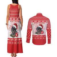 Christmas Dachshund Dog Couples Matching Tank Maxi Dress and Long Sleeve Button Shirt Santa Hat Woof Snowflake Paw Design - Wonder Print Shop