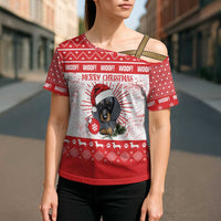 Christmas Dachshund Dog Cross Shoulder Shirt Santa Hat Woof Snowflake Paw Design - Wonder Print Shop