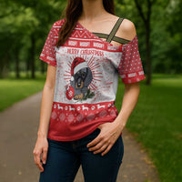 Christmas Dachshund Dog Cross Shoulder Shirt Santa Hat Woof Snowflake Paw Design - Wonder Print Shop