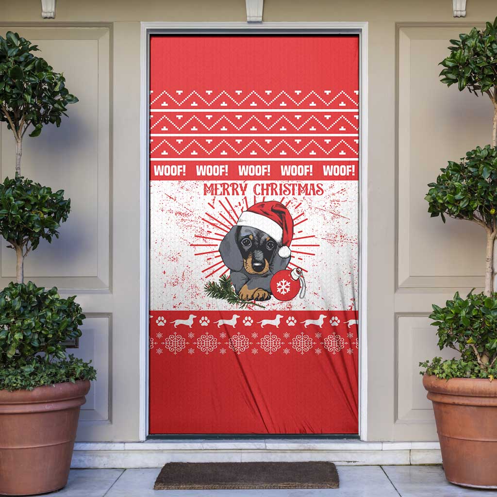 Christmas Dachshund Dog Door Cover Santa Hat Woof Snowflake Paw Design - Wonder Print Shop