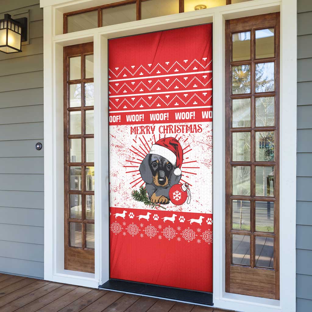 Christmas Dachshund Dog Door Cover Santa Hat Woof Snowflake Paw Design - Wonder Print Shop