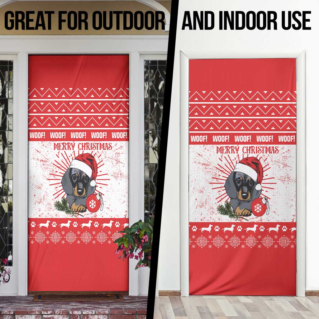 Christmas Dachshund Dog Door Cover Santa Hat Woof Snowflake Paw Design - Wonder Print Shop
