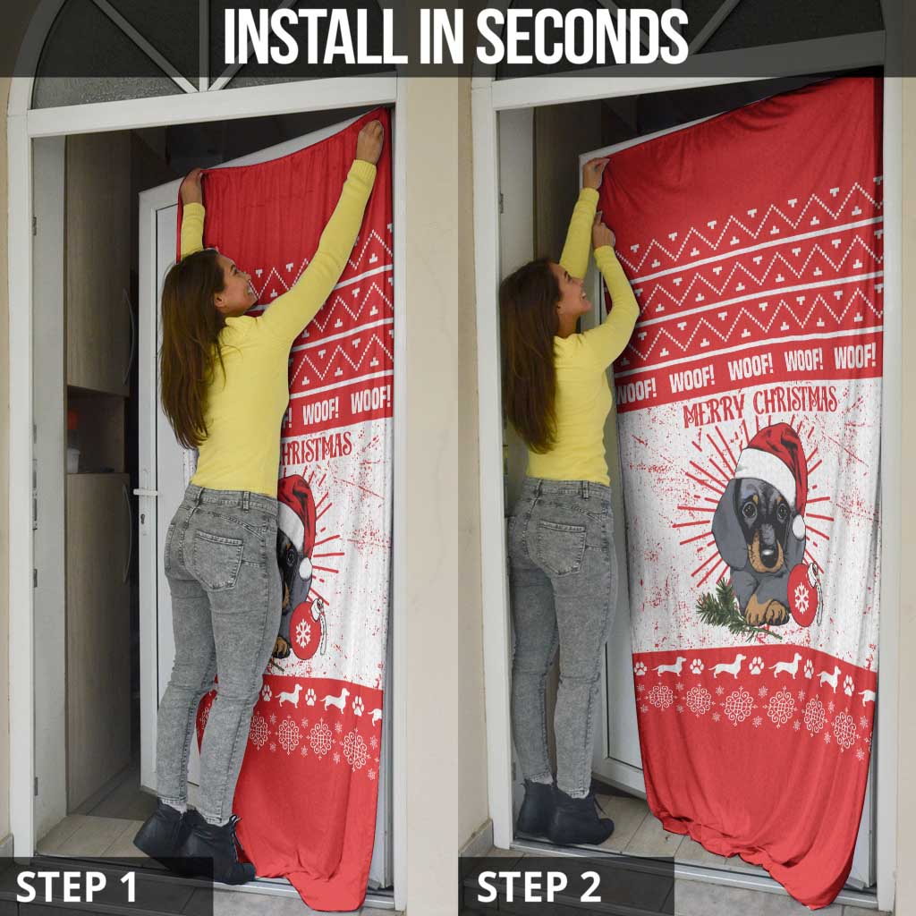 Christmas Dachshund Dog Door Cover Santa Hat Woof Snowflake Paw Design - Wonder Print Shop