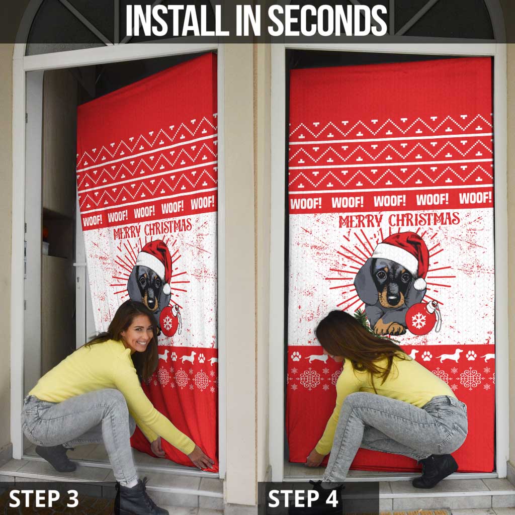 Christmas Dachshund Dog Door Cover Santa Hat Woof Snowflake Paw Design - Wonder Print Shop