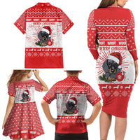Christmas Dachshund Dog Family Matching Long Sleeve Bodycon Dress and Hawaiian Shirt Santa Hat Woof Snowflake Paw Design - Wonder Print Shop