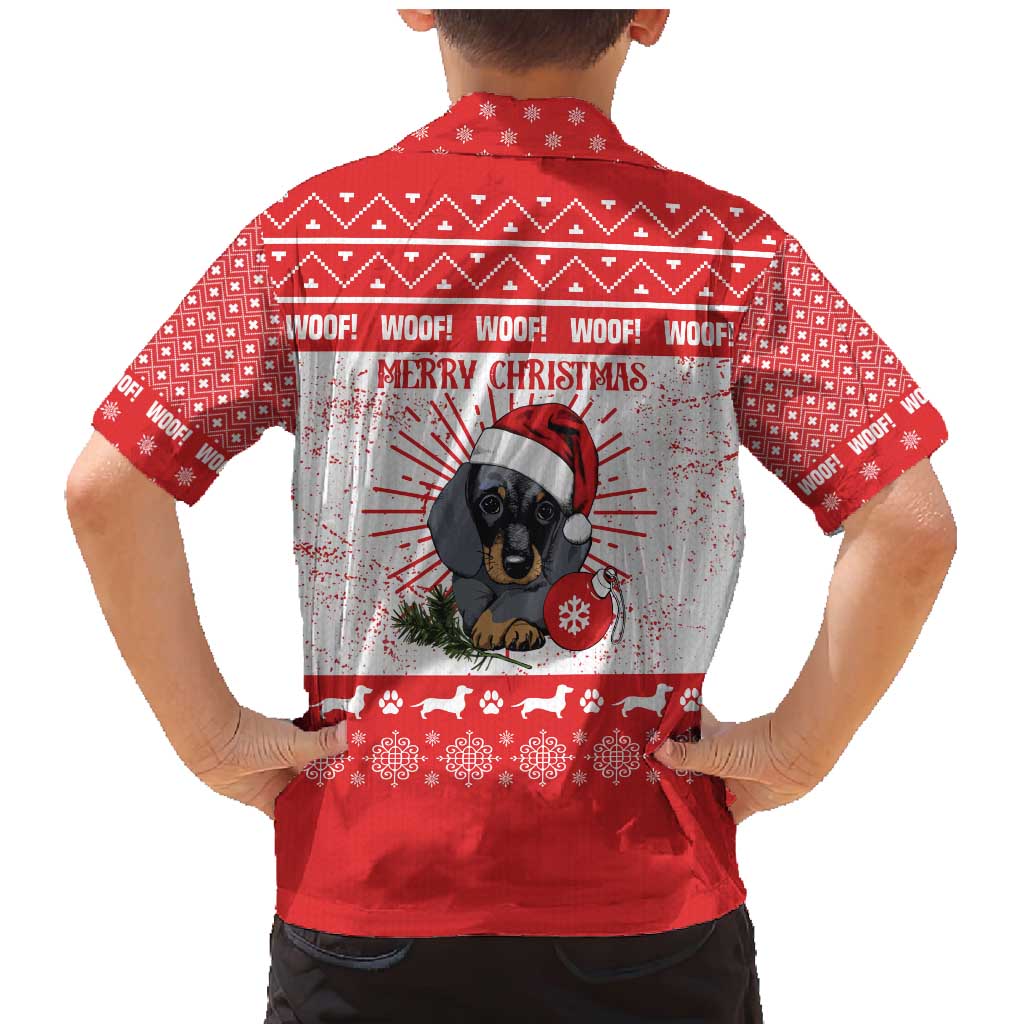 Christmas Dachshund Dog Family Matching Mermaid Dress and Hawaiian Shirt Santa Hat Woof Snowflake Paw Design - Wonder Print Shop
