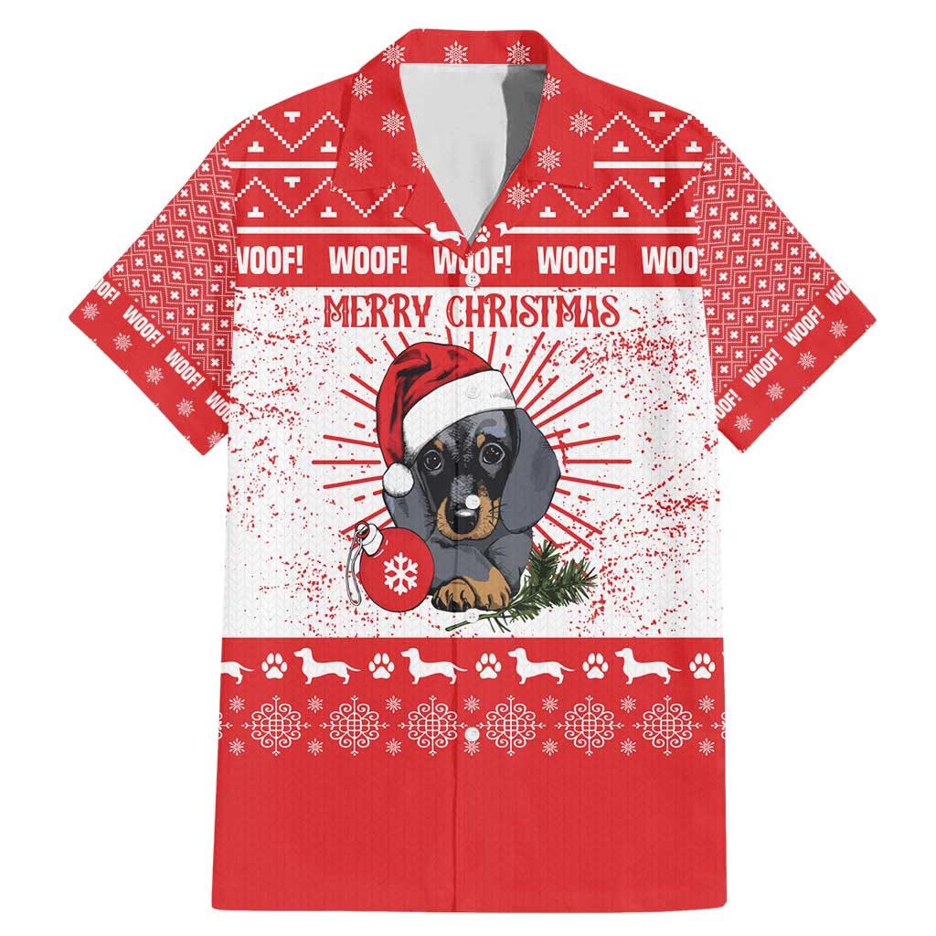 Christmas Dachshund Dog Family Matching Mermaid Dress and Hawaiian Shirt Santa Hat Woof Snowflake Paw Design - Wonder Print Shop