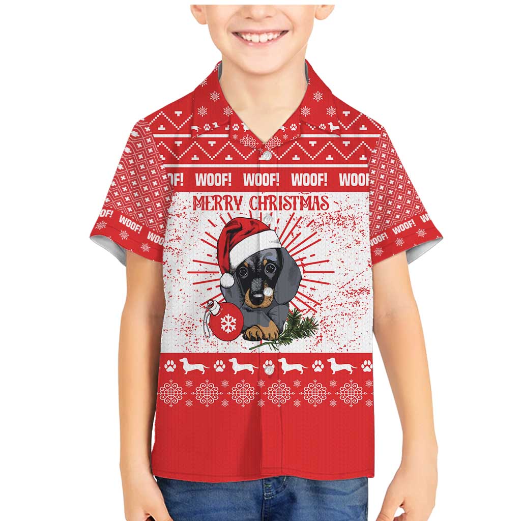 Christmas Dachshund Dog Family Matching Mermaid Dress and Hawaiian Shirt Santa Hat Woof Snowflake Paw Design - Wonder Print Shop