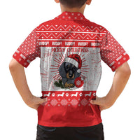 Christmas Dachshund Dog Family Matching Off The Shoulder Long Sleeve Dress and Hawaiian Shirt Santa Hat Woof Snowflake Paw Design - Wonder Print Shop