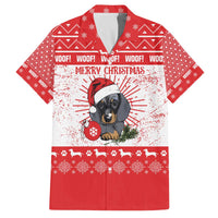 Christmas Dachshund Dog Family Matching Off The Shoulder Long Sleeve Dress and Hawaiian Shirt Santa Hat Woof Snowflake Paw Design - Wonder Print Shop