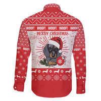 Christmas Dachshund Dog Family Matching Off The Shoulder Long Sleeve Dress and Hawaiian Shirt Santa Hat Woof Snowflake Paw Design - Wonder Print Shop