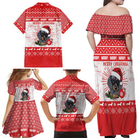 Christmas Dachshund Dog Family Matching Off Shoulder Maxi Dress and Hawaiian Shirt Santa Hat Woof Snowflake Paw Design - Wonder Print Shop