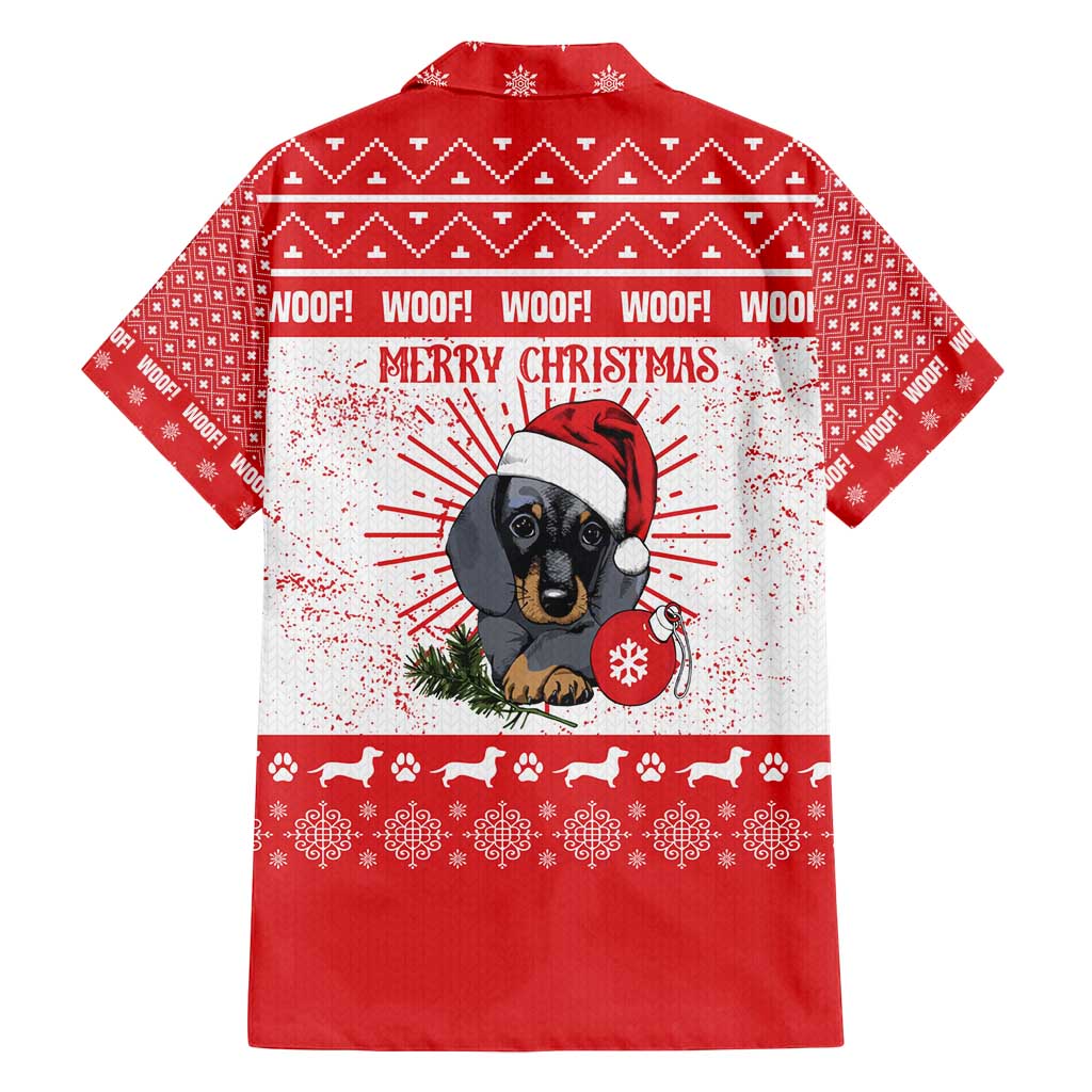 Christmas Dachshund Dog Family Matching Off Shoulder Maxi Dress and Hawaiian Shirt Santa Hat Woof Snowflake Paw Design - Wonder Print Shop