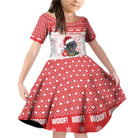 Christmas Dachshund Dog Family Matching Off Shoulder Short Dress and Hawaiian Shirt Santa Hat Woof Snowflake Paw Design - Wonder Print Shop