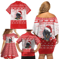 Christmas Dachshund Dog Family Matching Off Shoulder Short Dress and Hawaiian Shirt Santa Hat Woof Snowflake Paw Design - Wonder Print Shop