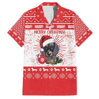 Christmas Dachshund Dog Family Matching Off Shoulder Short Dress and Hawaiian Shirt Santa Hat Woof Snowflake Paw Design - Wonder Print Shop