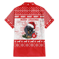 Christmas Dachshund Dog Family Matching Off Shoulder Short Dress and Hawaiian Shirt Santa Hat Woof Snowflake Paw Design - Wonder Print Shop