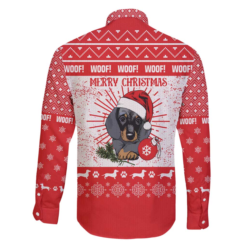 Christmas Dachshund Dog Family Matching Off Shoulder Short Dress and Hawaiian Shirt Santa Hat Woof Snowflake Paw Design - Wonder Print Shop
