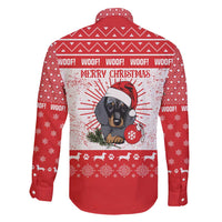 Christmas Dachshund Dog Family Matching Off Shoulder Short Dress and Hawaiian Shirt Santa Hat Woof Snowflake Paw Design - Wonder Print Shop