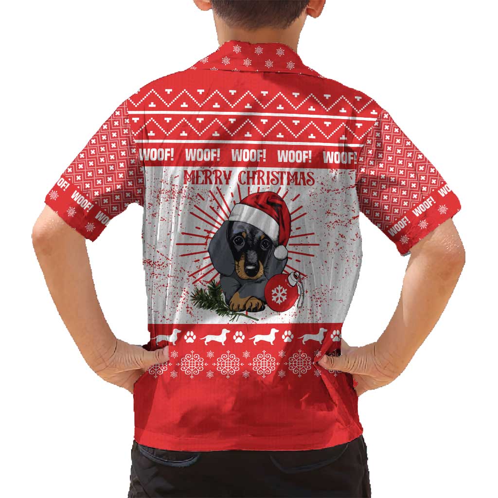 Christmas Dachshund Dog Family Matching Puletasi and Hawaiian Shirt Santa Hat Woof Snowflake Paw Design - Wonder Print Shop