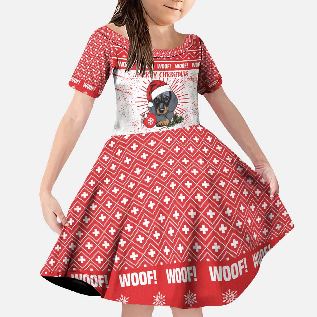 Christmas Dachshund Dog Family Matching Summer Maxi Dress and Hawaiian Shirt Santa Hat Woof Snowflake Paw Design - Wonder Print Shop