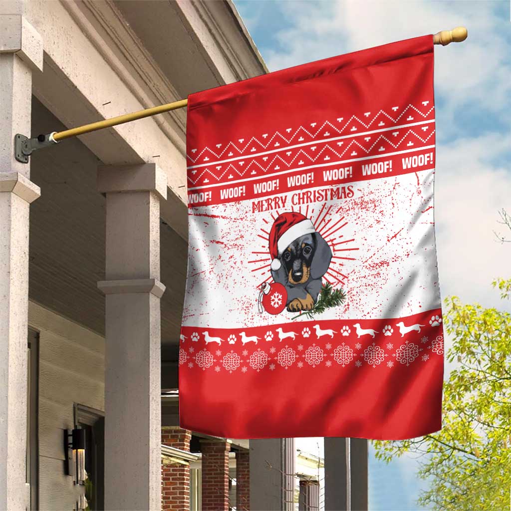 Christmas Dachshund Dog Garden Flag Santa Hat Woof Snowflake Paw Design - Wonder Print Shop