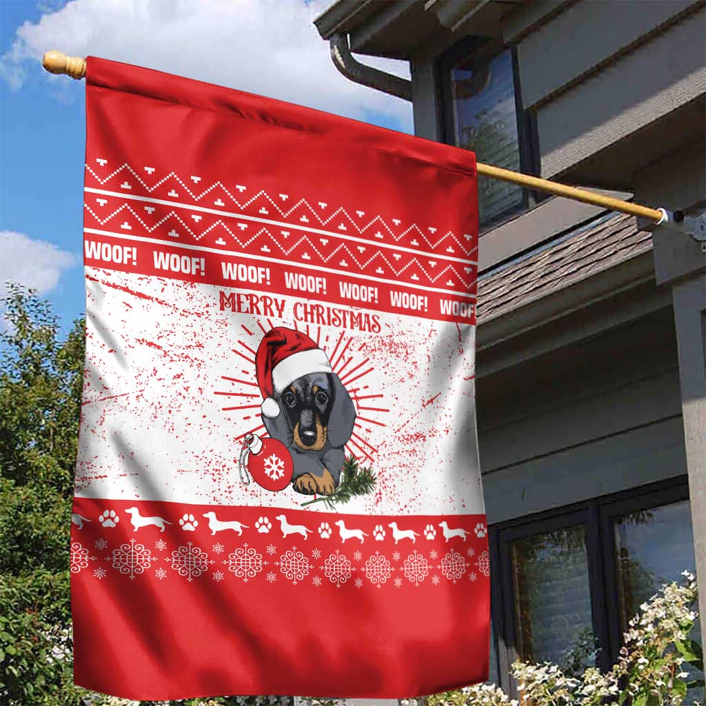 Christmas Dachshund Dog Garden Flag Santa Hat Woof Snowflake Paw Design - Wonder Print Shop